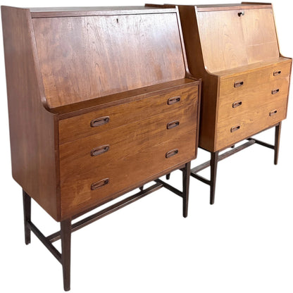 Mid Century Teak Bureau | Danish Vintage Secretary Desk With Drop-Down Writing Surface