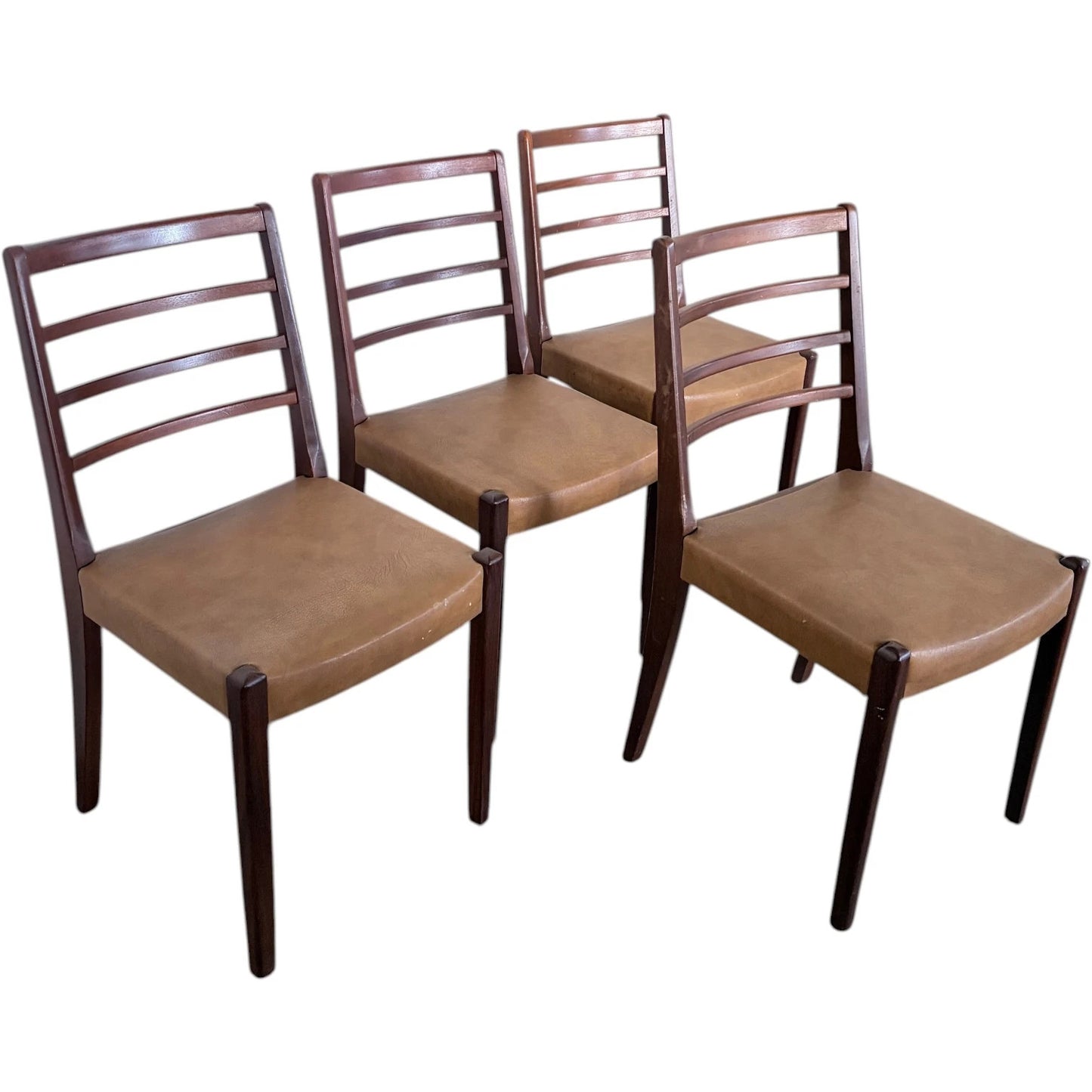 Ladder Back Dining Chairs – Set of Four Mid Century Vintage Afromosia Wood Seats