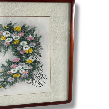 Mid Century Modern Imperial Chinese Floral Silk Painting