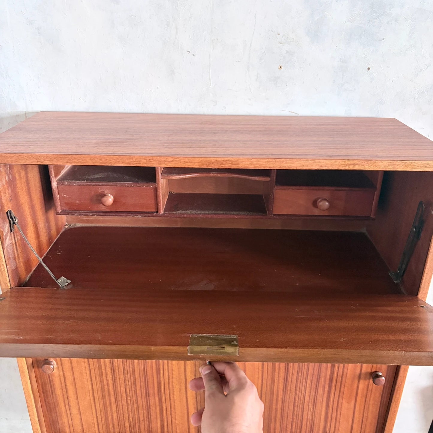 Mid Century Jentique Walnut & Teak Bureau Cabinet / Home Office Secretary Desk