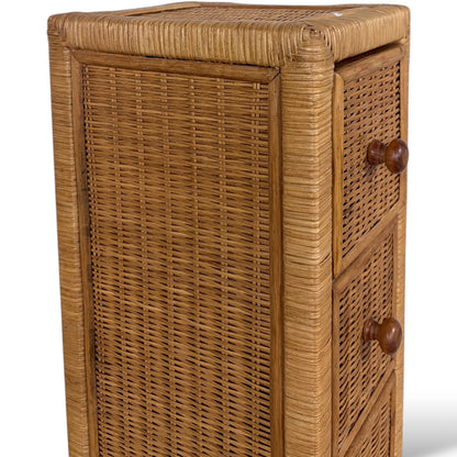 Vintage Wicker Tallboy Drawers – 1970s Natural Rattan Storage Unit Tallboy