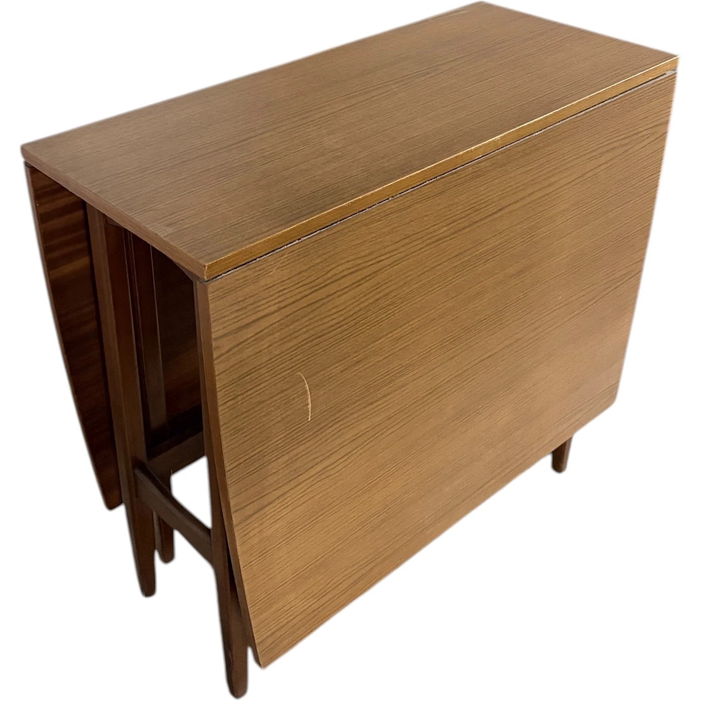 Drop Leaf Dining Table | Mid Century Compact Teak Furniture Piece with Formica Top