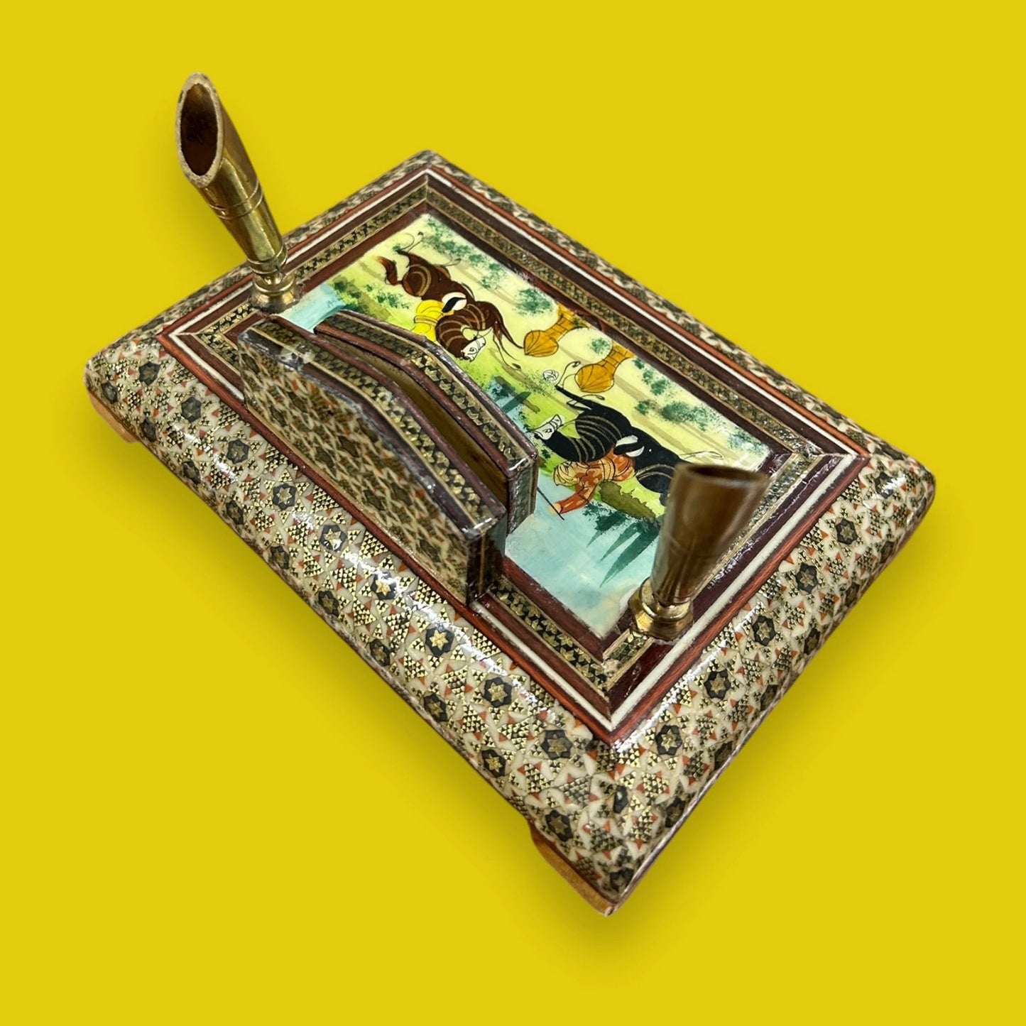 Vintage 1960s Persian Khatam Mosaic Letter Rack