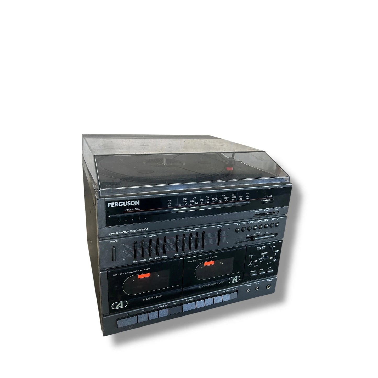 Vintage Record Player – 1980s Retro Hi-Fi System with Cassette Tape Deck & AM FM Radio