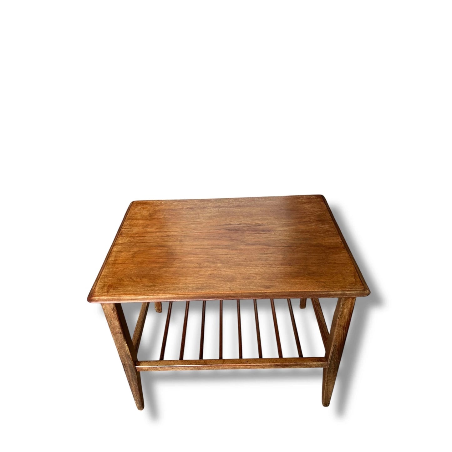 Mid Century Modern Teak End Table | Vintage Side Table with Slatted Shelf