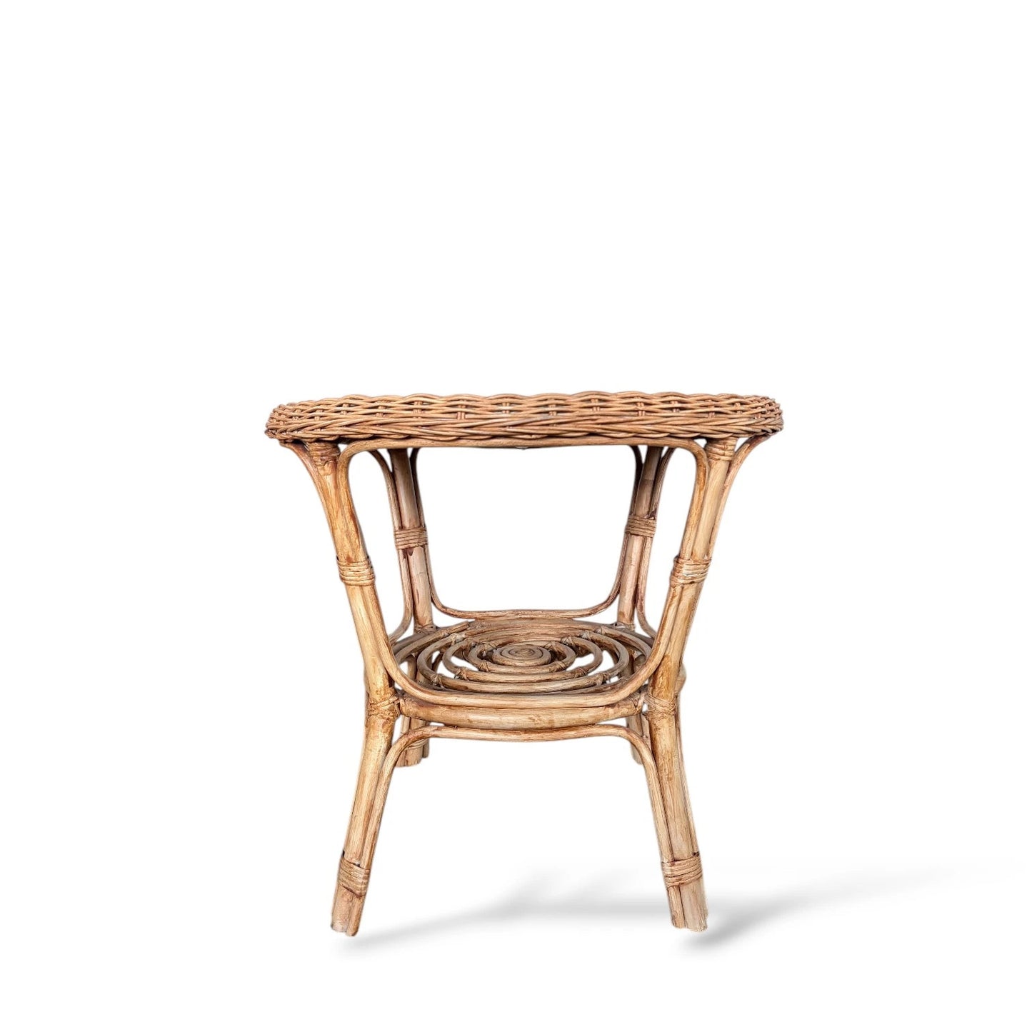 Vintage Bamboo Round Side Table – Small Rattan Accent Table