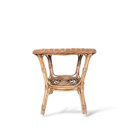 Vintage Bamboo Round Side Table – Small Rattan Accent Table