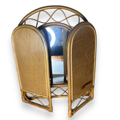 Mid century triptych bamboo mirror