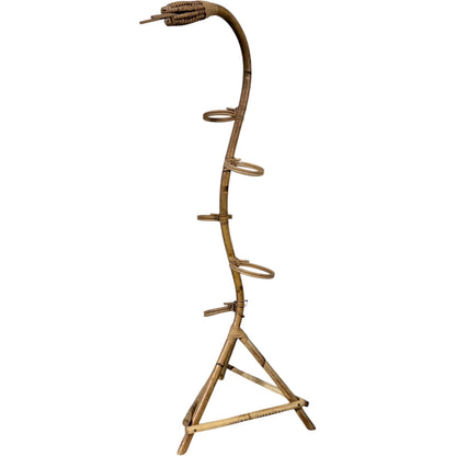 Bamboo Plant Stand – Sculptural Snake Shaped Vintage Rack With Rattan Holder