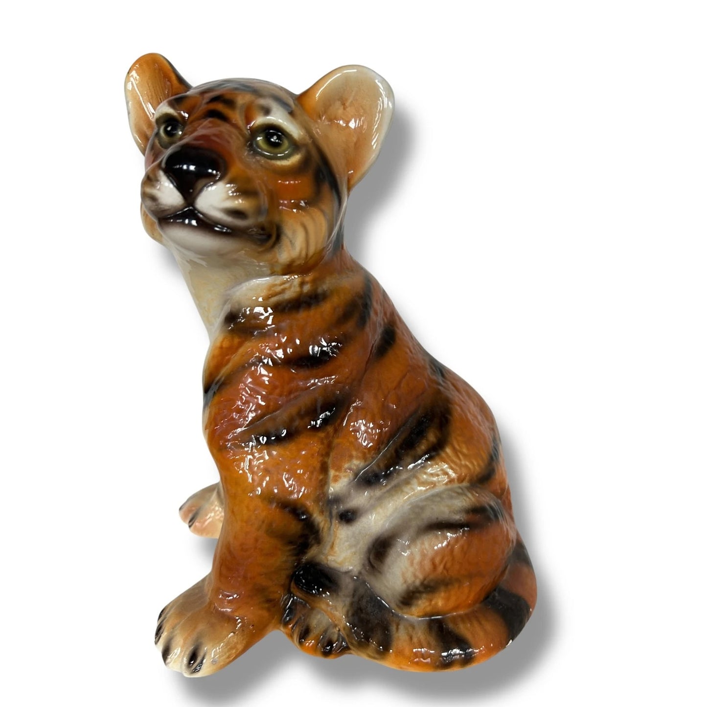 Vintage Italian Ceramic Tiger Cub Figurine – Hand-Painted Mid-Century Modern