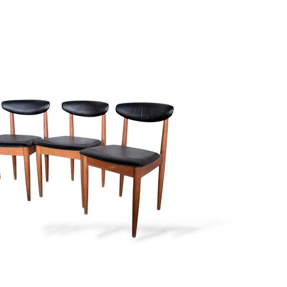 Set of 4 Schreiber Mid-Century Modern Dining Chairs – Teak & Black Vinyl