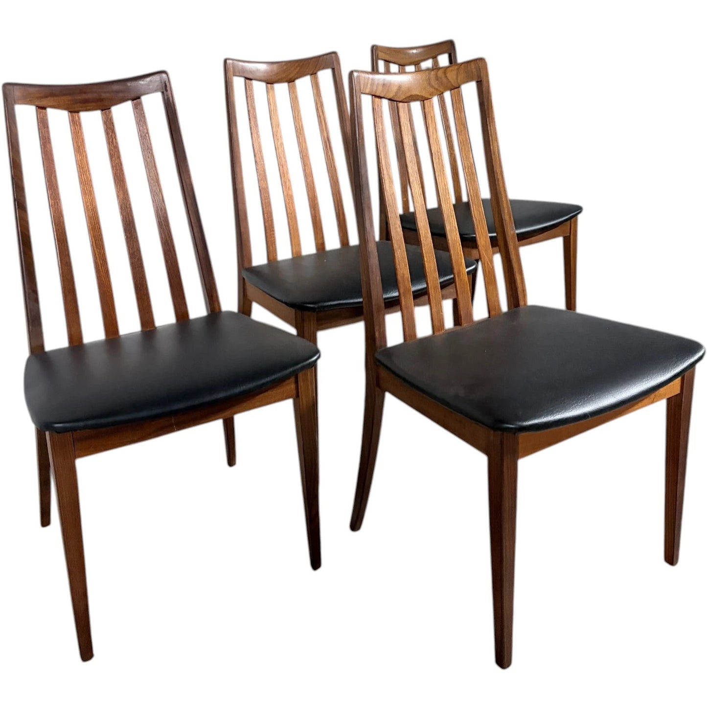 G Plan Teak Dining Chairs - Set of Four Vintage Mid Century Chairs with Black Vinyl Seats