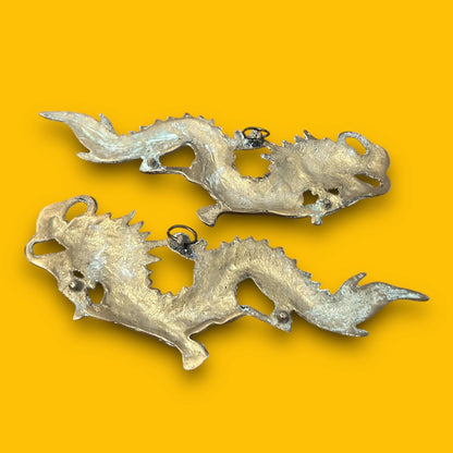 Vintage 1960s Chinese Brass Dragon Wall Hangings