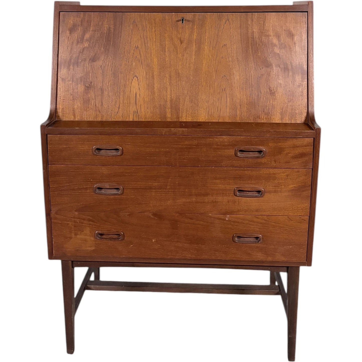 Mid Century Teak Bureau | Vintage Secretary Desk with Drop Down Writing Surface