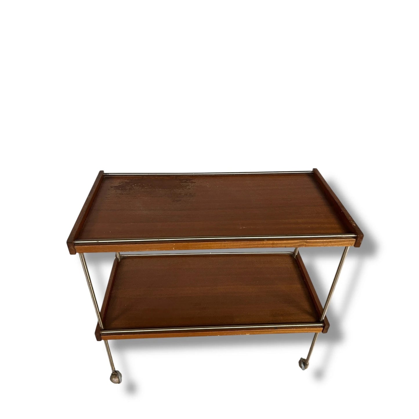 Mid Century Modern Teak and Chrome Drinks Cart Serving Trolley