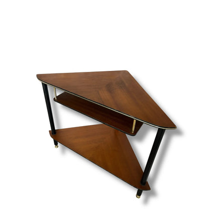 Mid Century Modern Formica and Teak Triangular Corner Shelf Unit