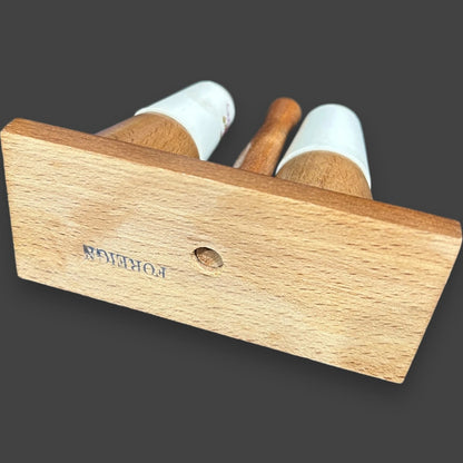 Mid century wood and porcelain salt and pepper shakers cruet set