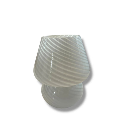 Mid Century Modern Murano Swirl White Mushroom Glass Table Lamp