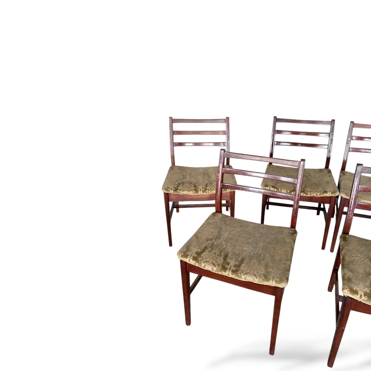 Set of Six Ladder Back Dining Chairs | Vintage 1960s | Patterned Fabric Upholstery