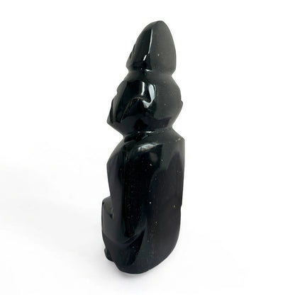 Mid Century Vintage Carved Obsidian Aztec Mayan Sculpture Figure Statue