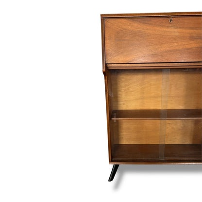 Mid-Century Avalon Bureau – Vintage Writing Desk with Glass Bookcase Storage