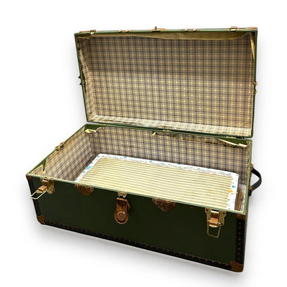 Mid Century green steamer costume trunk chest
