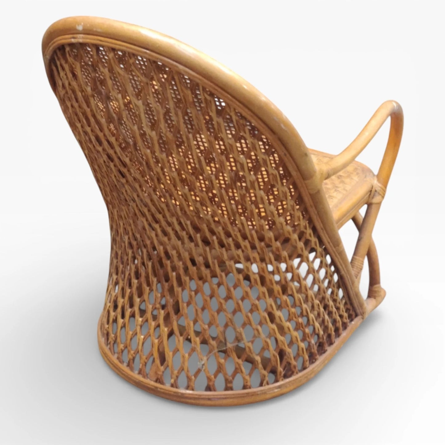 Boho Bamboo Armchair - Vintage 1970s Rattan Woven Seat Coastal Style Chair