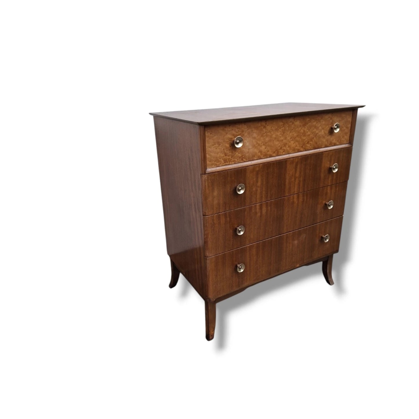 Mid-Century Chest Drawers – Vintage Dresser with Walnut & Bird’s Eye Maple Veneer