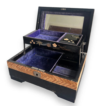 Vintage 1960s Japanese Laquer and Abalone Shell Jewellery Box