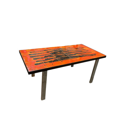 Mid-Century Belarti Coffee Table – Vintage Orange & Black Tile Top with Chrome Legs