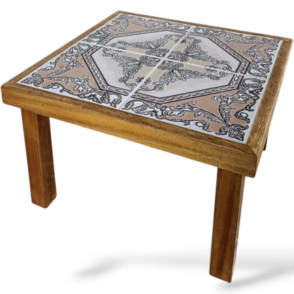 Tiger Oak Side Table – Mid Century Rustic End Table with French Tile