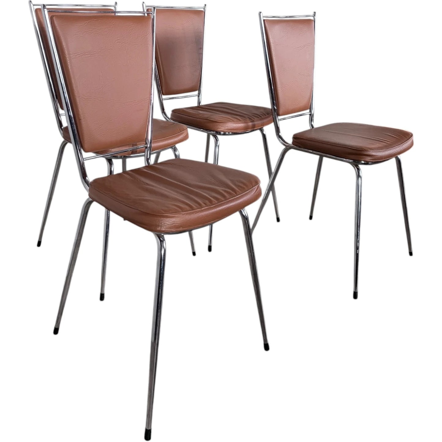 Chrome Dining Chairs - Set of Four Vintage 1970s French Leatherette Upholstery