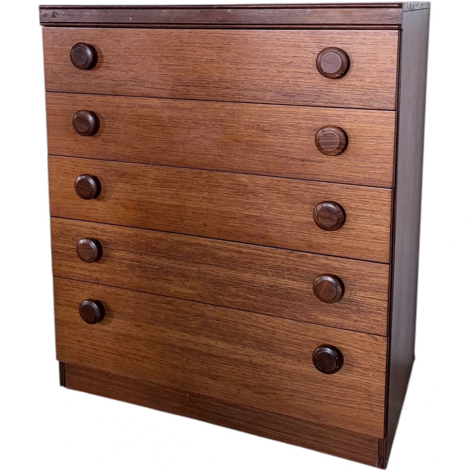 Mid Century Chest | Legate Teak Chest Drawers With Sculpted Circular Handles — view 4