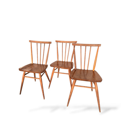 Set of 3 Vintage Ercol Stickback Chairs – Mid-Century Modern Elm & Beech