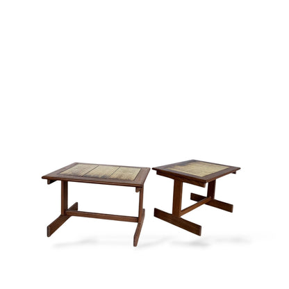 Pair of Vintage Mid-Century Teak & Tile Bedside Tables