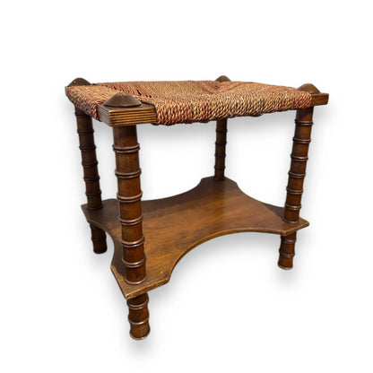Vintage Wooden Bobbin Footstool With String Seat