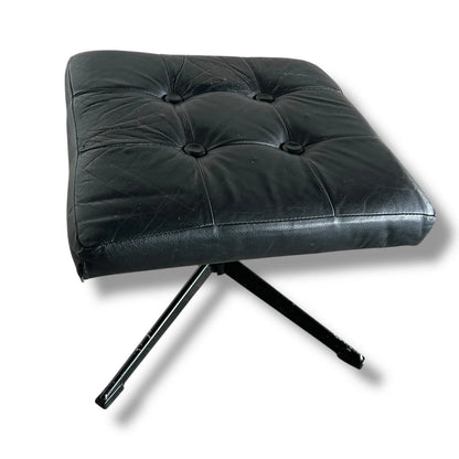 Mid Century Modern Danish Black Leather Swivel Footstool