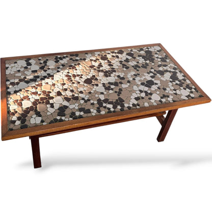 Mid-Century Coffee Table – Teak Wood & Pebble Tile, Durable Heat Resistant Surface — view 4