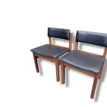 Set of 4 Danish Brutalist Dining Chairs | 1970s Black Vinyl