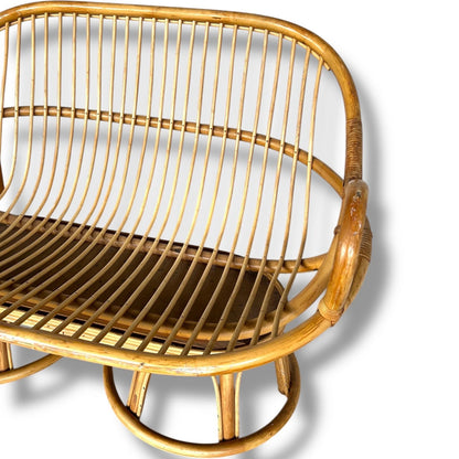 Vintage Rattan Loveseat Sofa – Mid Century Boho Wicker 2 Seater