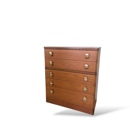 Mid Century Vintage Stag Teak Chest of Drawers with Brass Handles