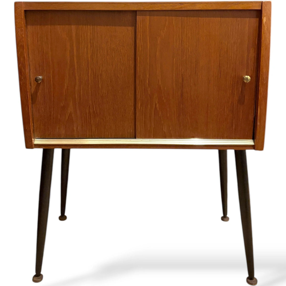 Mid Century Teak Cabinet – Compact Vinyl Record Storage with Sliding Door