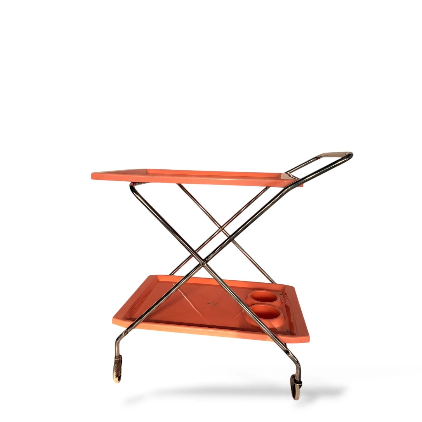 Vintage 1970s Italian Orange & Chrome Drinks Trolley