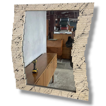 Textured Wall Mirror – Vintage Modernist Sculptural Frame | Neutral Tone Statement Piece