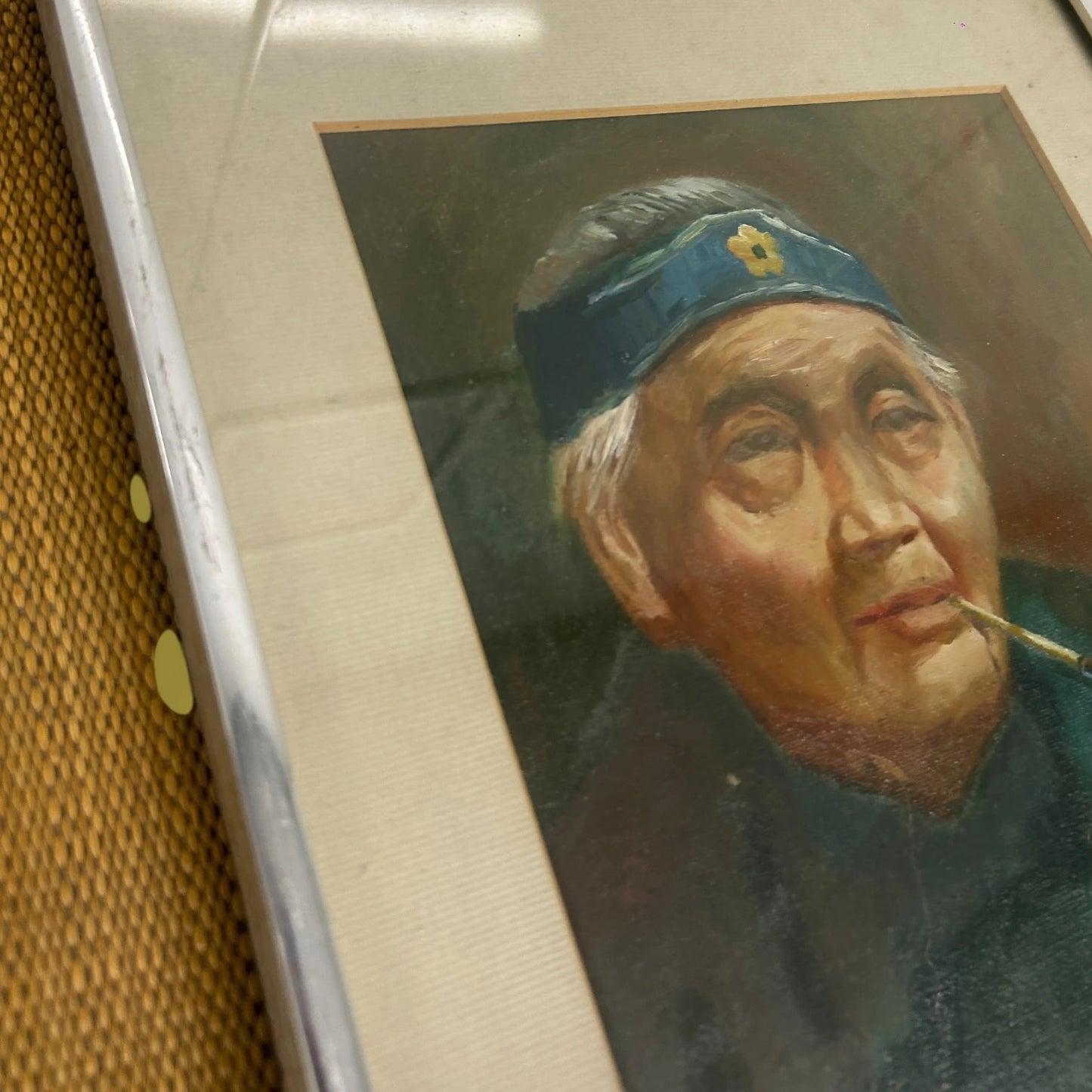 Vintage 1970s Asian Old Man Oil Painting