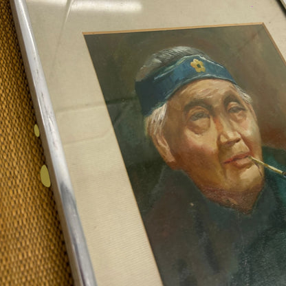 Vintage 1970s Asian Old Man Oil Painting