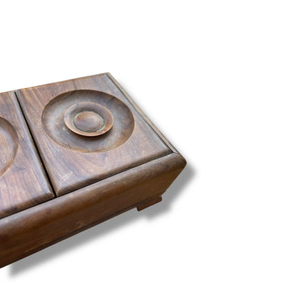 Vintage Hand Carved Wooden Double Lidded Box – Rustic Folk Art Trinket Storage