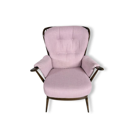 Ercol Everest Armchair – Mid Century Dark Beech Frame | Dusty Pink Upholstery