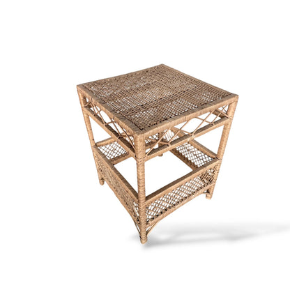 Vintage Bamboo Side Table | Square Rattan Accent Table