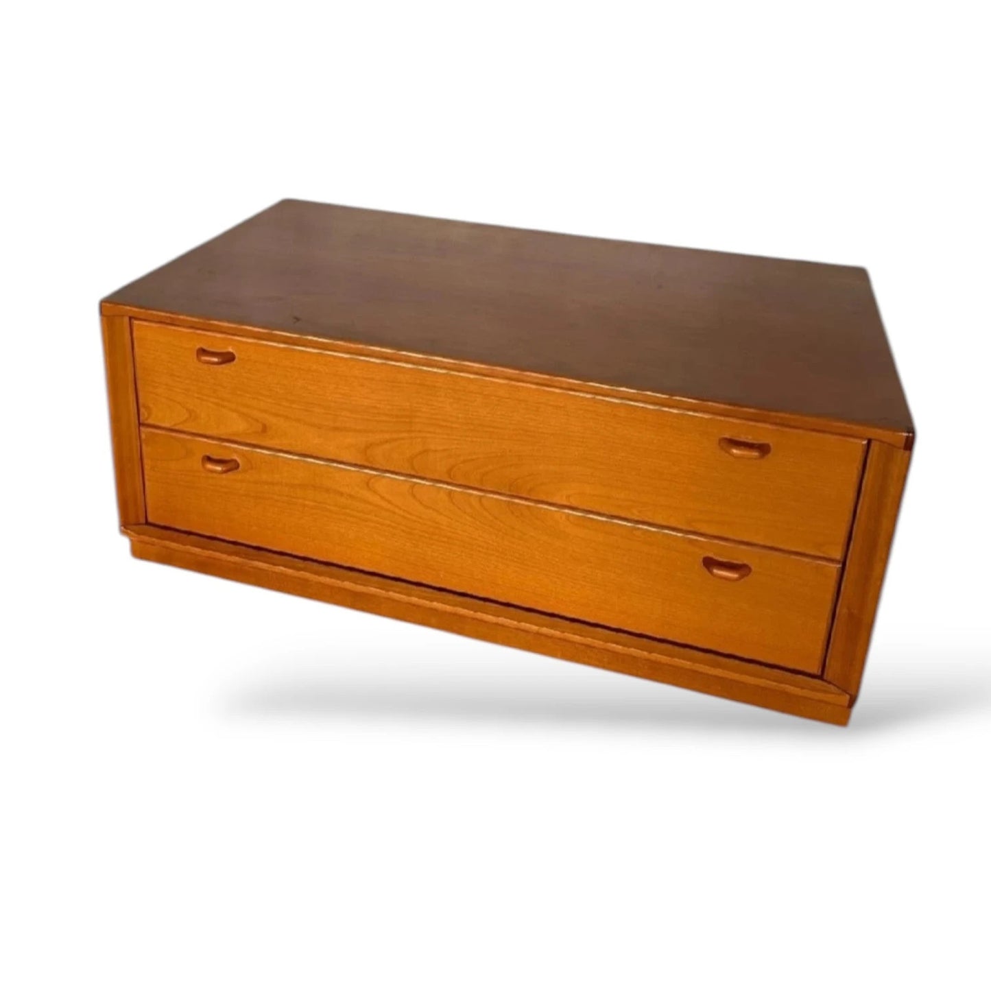 Vintage German Teak Veneer Low Chest of Drawers – Mid-Century Modern 2-Drawer Cabinet